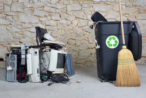 Professional team organizing garage items